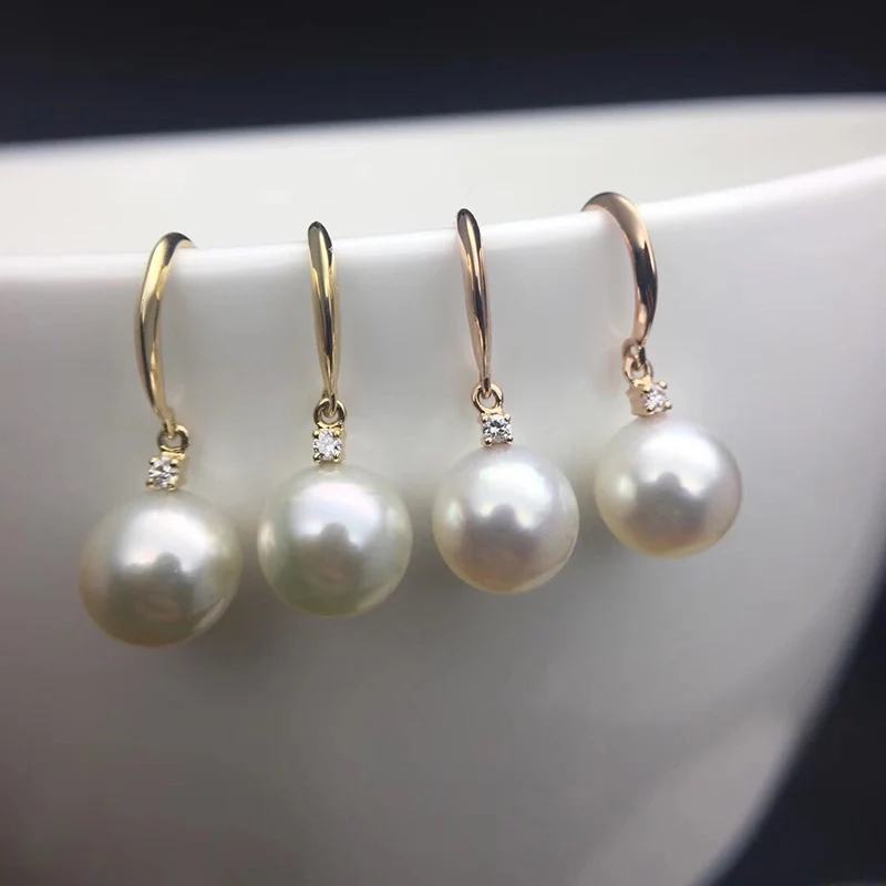 Sinya Au750 Gold diamond hook earring with Natural southsea pearls fashion design jewelry for women girls Mum 2018 best gift New (2)