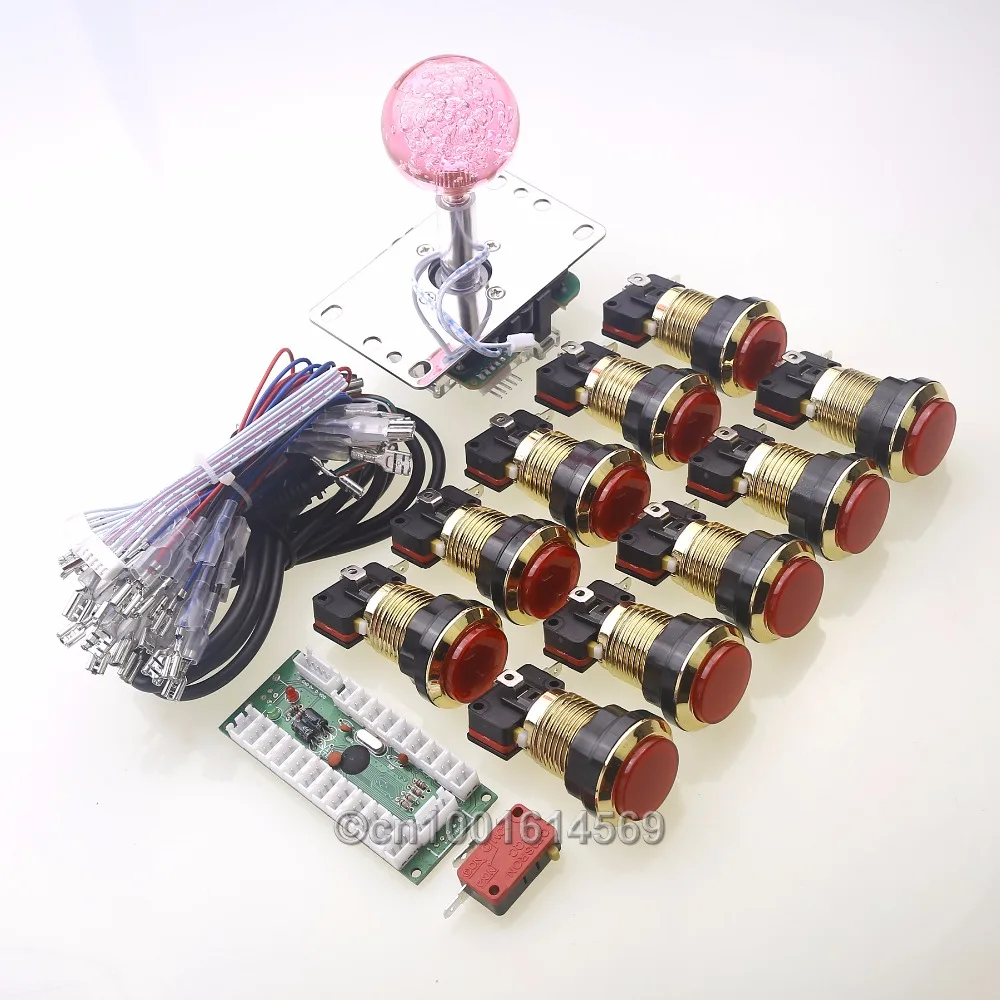

New Arcade DIY Kits Parts USB Encoder To LED PC Joystick + 10 x LED Chrome Gold Push Button + 4 /8 Way LED Joystick For MAME DIY