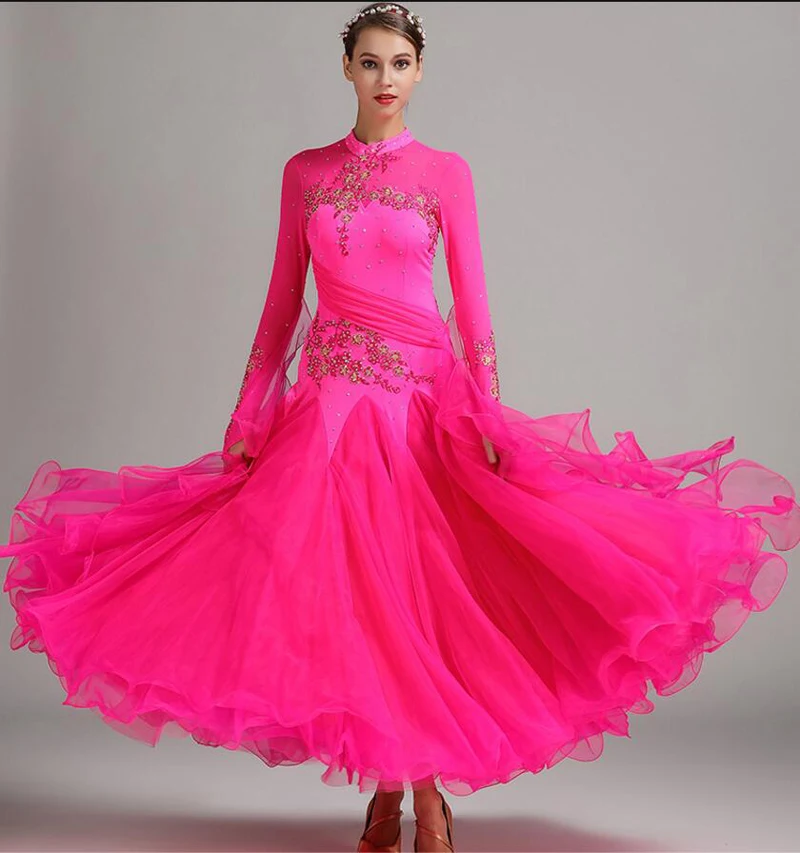 US $71.99 Standard Ballroom Dresses Women High Collar Lycra Stretchy Waltz Dancing Costume Adult Waltz Ballroom Competition Dance Dress