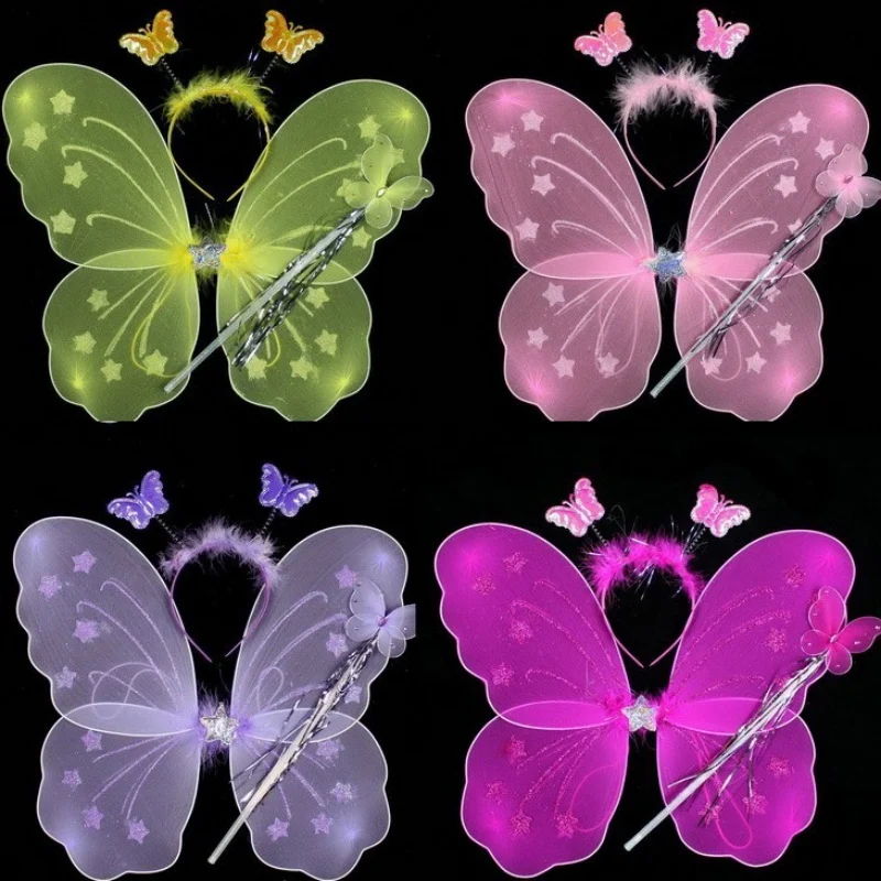

3pcs/Set Girl Butterfly Wing Wand Headband Kids Fairy Princess Christmas Costume