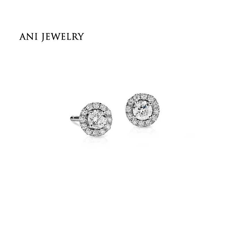 ANI 14 К Белое Золото Женщины Stud Earrings 0,5 CT Certified я/SI круглая огранка настоящий бриллиант золотые серьги обручальное букле d oreille