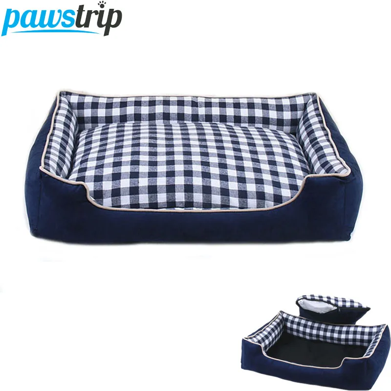 Pawstrip 4 Size Plaid Pet Dog Beds Winter Warm Large Dog Bed House Detachable Wash Puppy Cushion