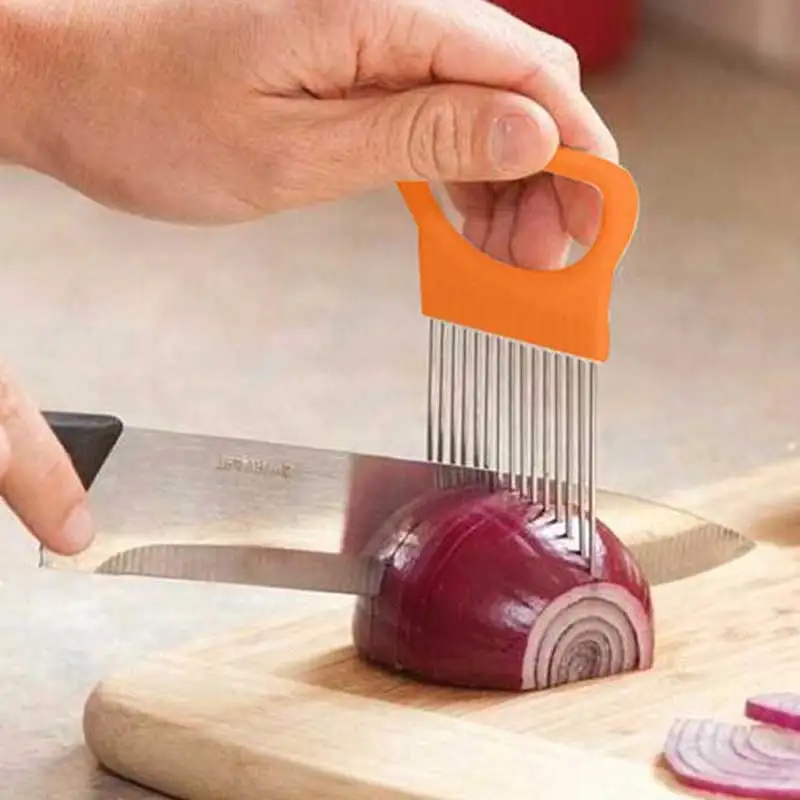 Кухня легко режет лук держатель вилка из нержавеющей стали пластиковый слайсер для овощей резак для томатов игольчатые гаджеты для мяса мясо Frok инструменты