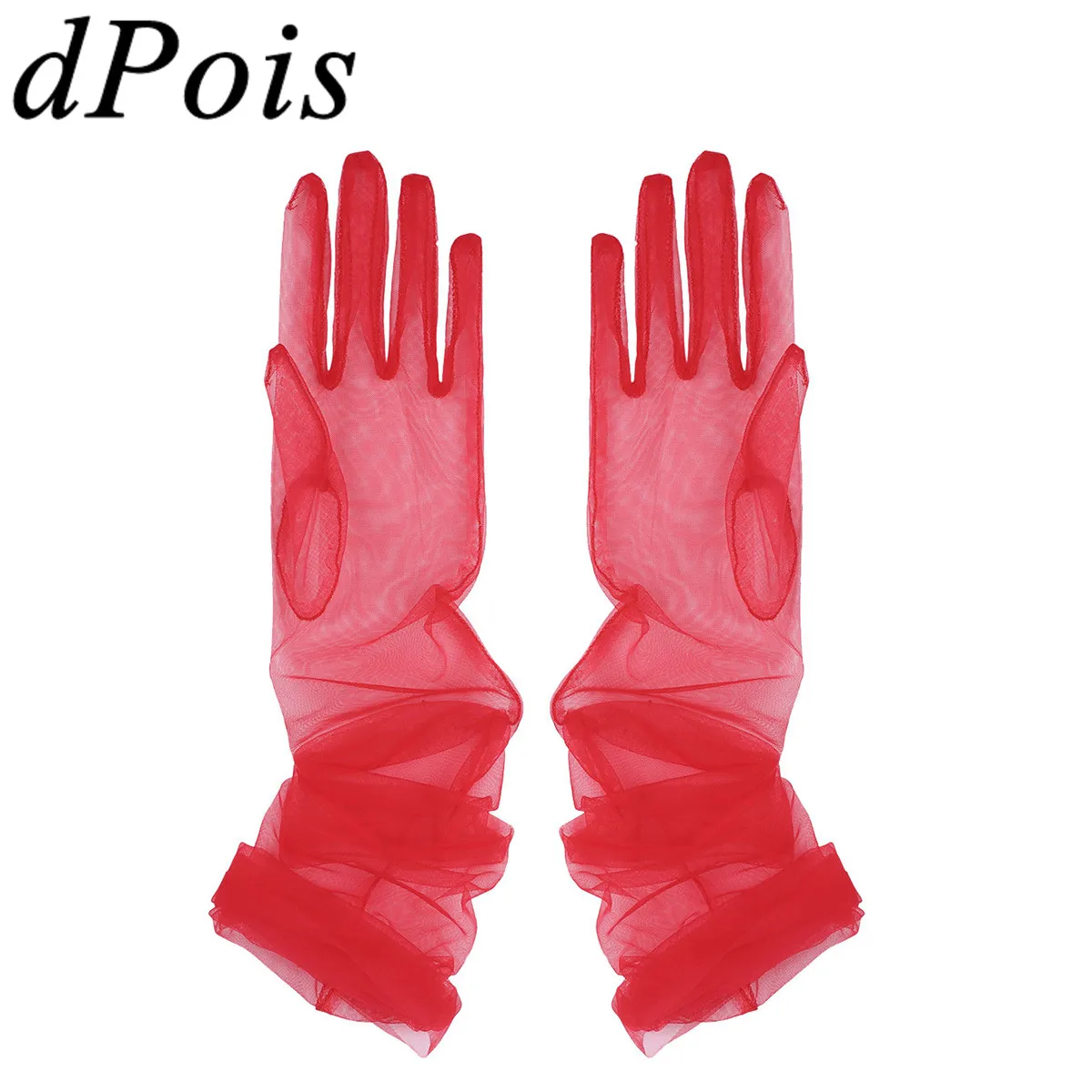 

Adult Women Transparent See Through Sheer Tulle Full Finger Long Gloves Mittens Holiday Fancy Photography Costume Accessories