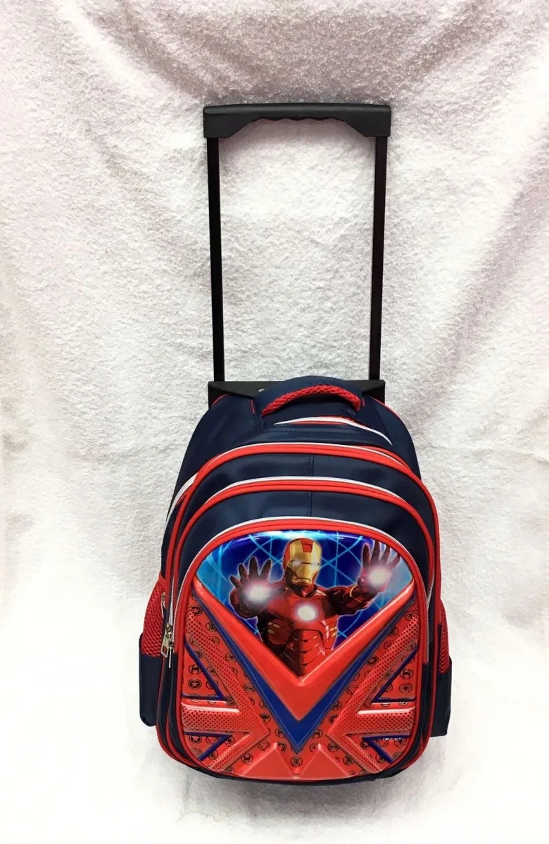 Новые первичные сумки-тележки для школы Железный человек Человек-паук Бэтмен Дети Аниме-рюкзак школьный ребенок с колесами 16"