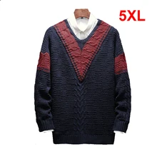 Мужские свитера, Повседневный пуловер в стиле хип-хоп, Модный осенне-зимний шерстяной свитер в полоску с v-образным вырезом для мужчин размера плюс 4XL 5XL S058