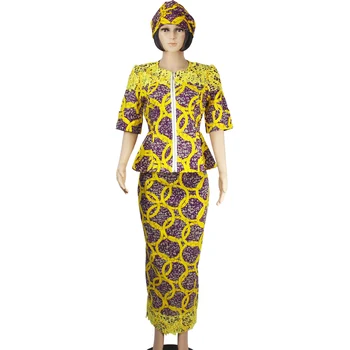 

2019 African Dresses for Women 100% Cotton Wax Print Batik Sexy Set Dress for Femal Traditional clothing D18121101