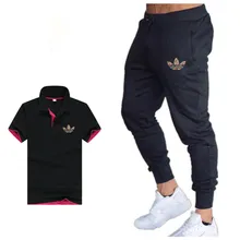 2019 summer hot men's suit T-shirt + pants two-piece casual sportswear men's casual T-shirt gym fitness trousers men