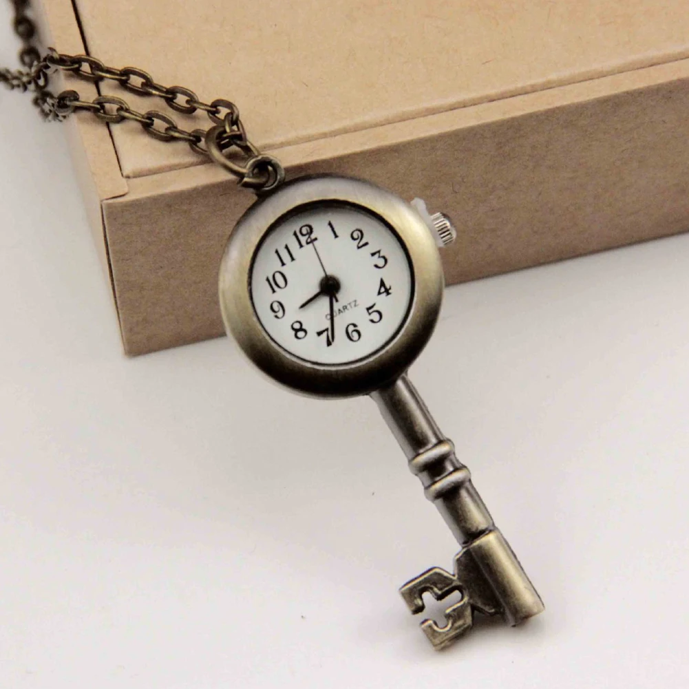 Retro Pocket Watch Necklace Classic Chinese Style Key Love Quartz Clock