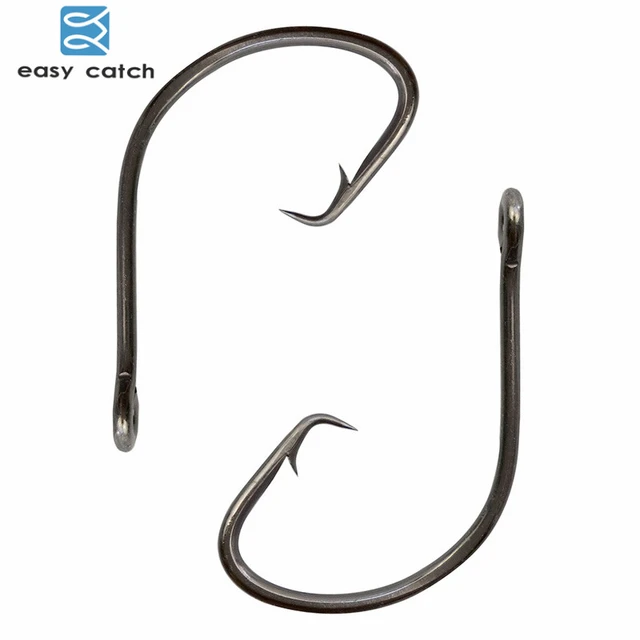 Easy Catch 200pcs 7381 Black Offset Sport Circle Bait Fishing Hook Size 1 2  4 6