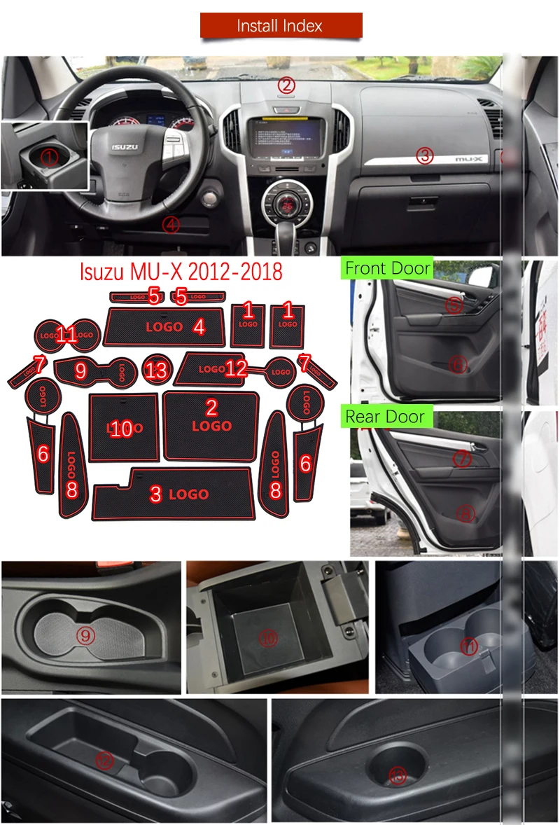 Для Isuzu MUX 2012~ Противоскользящий резиновый коврик для двери RF10 RF20 2013 MU-X MU X аксессуары