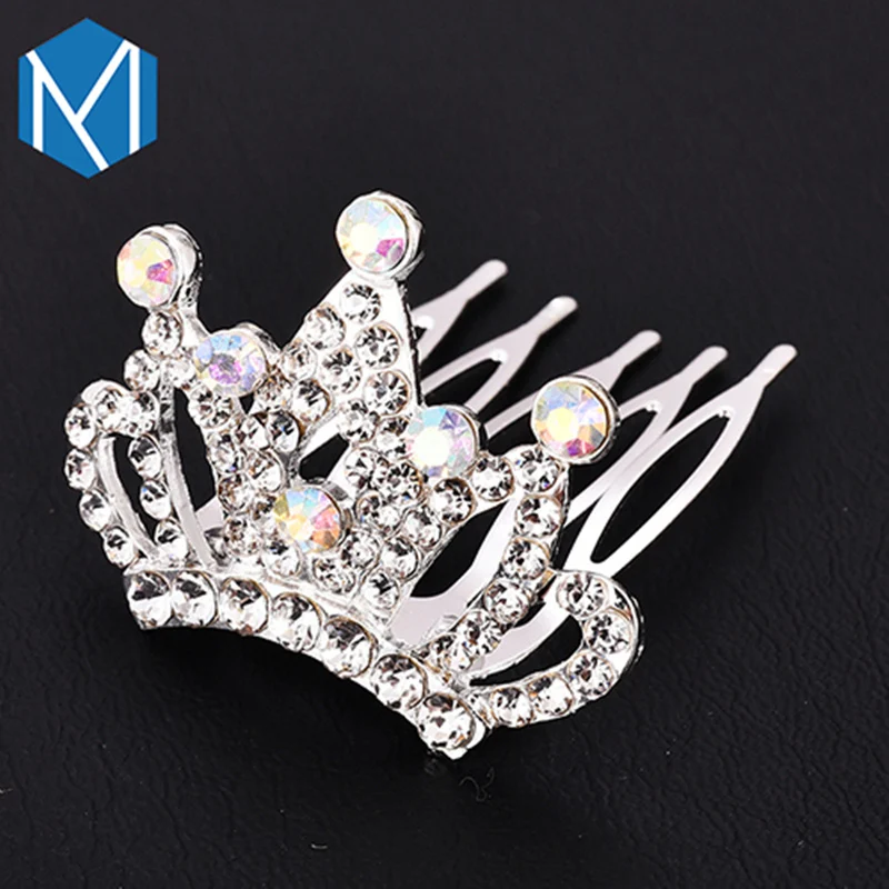 

M MISM 1PC Parent-child Colorful Rhinestone Crown Alloy Hair Combs Kids Princess Shining Wedding Party Hair Clips Accessories