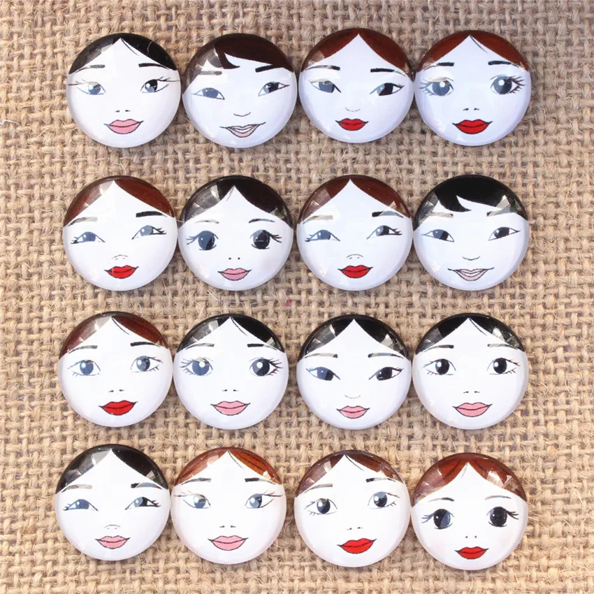 

12mm Mixed Style Baby head Matryoshka Round Glass Cabochon Flatback Photo Dome Blank Cameo Tray Base Accessories by Pair 50pcs