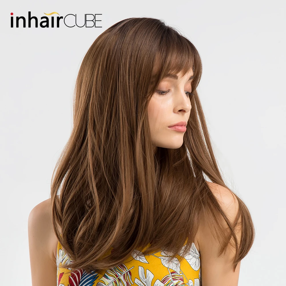 INHAIR кубический парик с темными корнями Омбре коричневый синтетический длинные