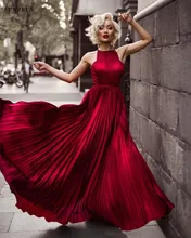 Vestido Longo Simples Wine Red Pleated Party Dress Elegant Long Dresses Evening Wear CPD113