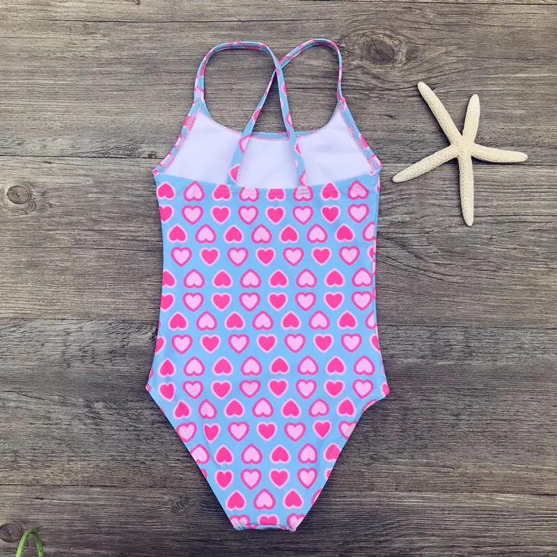 Цельный купальный костюм для девочек с принтом сердца, купальный костюм для детей, купальный костюм, монокини для маленьких девочек, детский купальный костюм A104