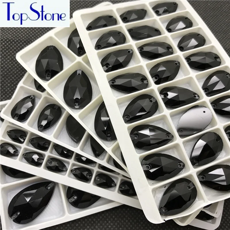 

Teardrop Sew On Rhinestones Black COlor 7x12 11x18 13x22 17x28mm Droplet Sewing Glass Crystal Stones Dress garment making