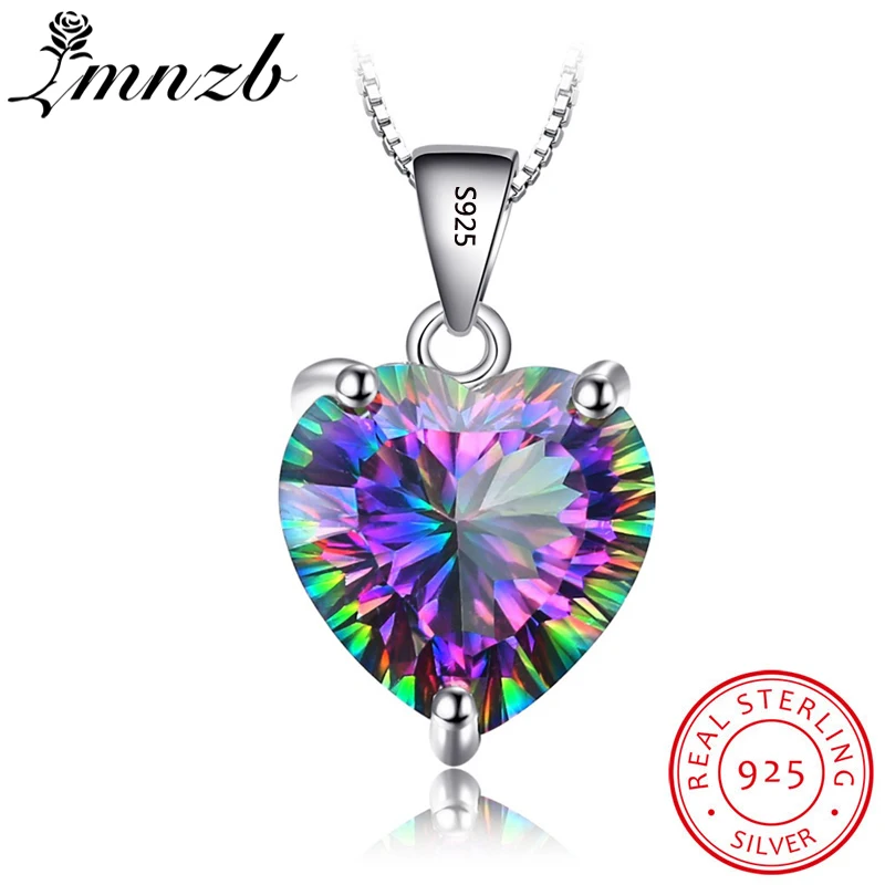 

LMNZB Natural Colorful Gem Stone Pendant Necklace Fashion Rainbow Crystal 925 Solid Silver Wedding Necklaces For Women LDX0102