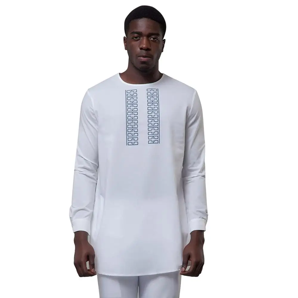 Fadzeco африканская мужская одежда Дашики круглая рубашка с длинным рукавом воротник Базен Riche Африканский мужской топ размера плюс этнический принт рубашка - Цвет: White