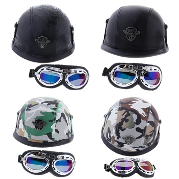 

Retro Riding Half Helmet with Goggle Adjustable Anti-fog Durable Motorbike Helmets Protective Gears for Motorcycle Chopper