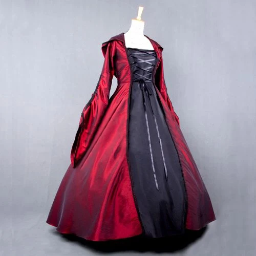 Лучшие продажи Красного и черного цветов готический, викторианской эпохи платье с воланом внизу покроя" - Цвет: red and black