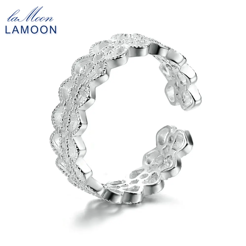 LAMOON Creative Lace Style 925-Sterling-Silver Adjustable Rings S925 Fine Jewelry for Women Wedding Party Gift LMRY025