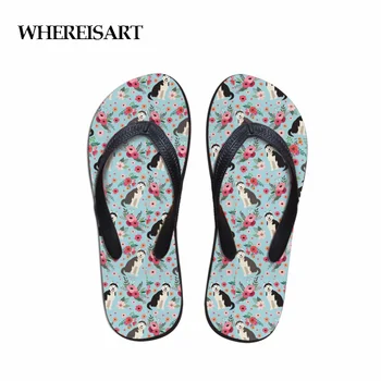 

WHEREISART 2019 Flowers Dog Summer Women Flip Flops Fashion Beach Lady Women Slippers Flip Flop Casual Women Outside Flat Shoes