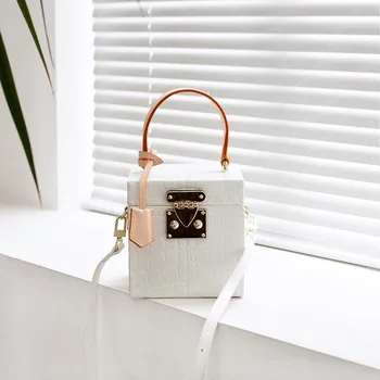 

Box Bag Small Square Bag Women 2020 New Candy-colored Mini Contrast Portable Diagonal Leather Buckle Box Bag Small
