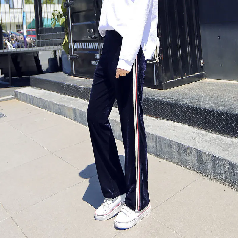 Wonder 2018 new autumn Winter Velvet Pants Women Casual Elastic Pockets Pants Female Loose Stripe Pants For Ladies Bottom