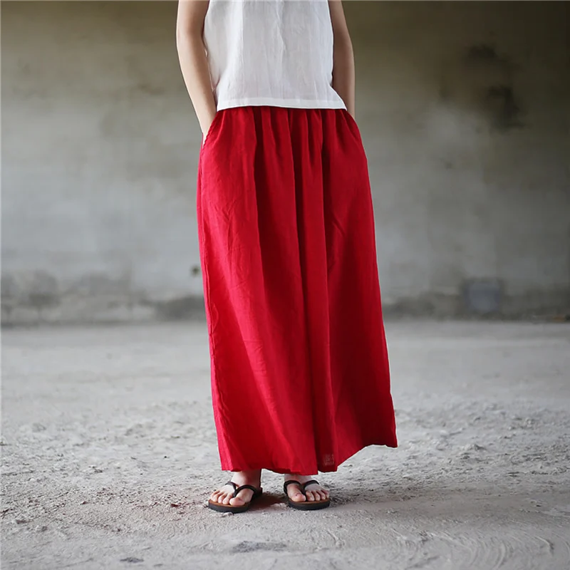 ORIGOODS льняные широкие брюки больших размеров, женские брюки с эластичной резинкой на талии, льняные однотонные красные, черные, белые широкие брюки для женщин D006