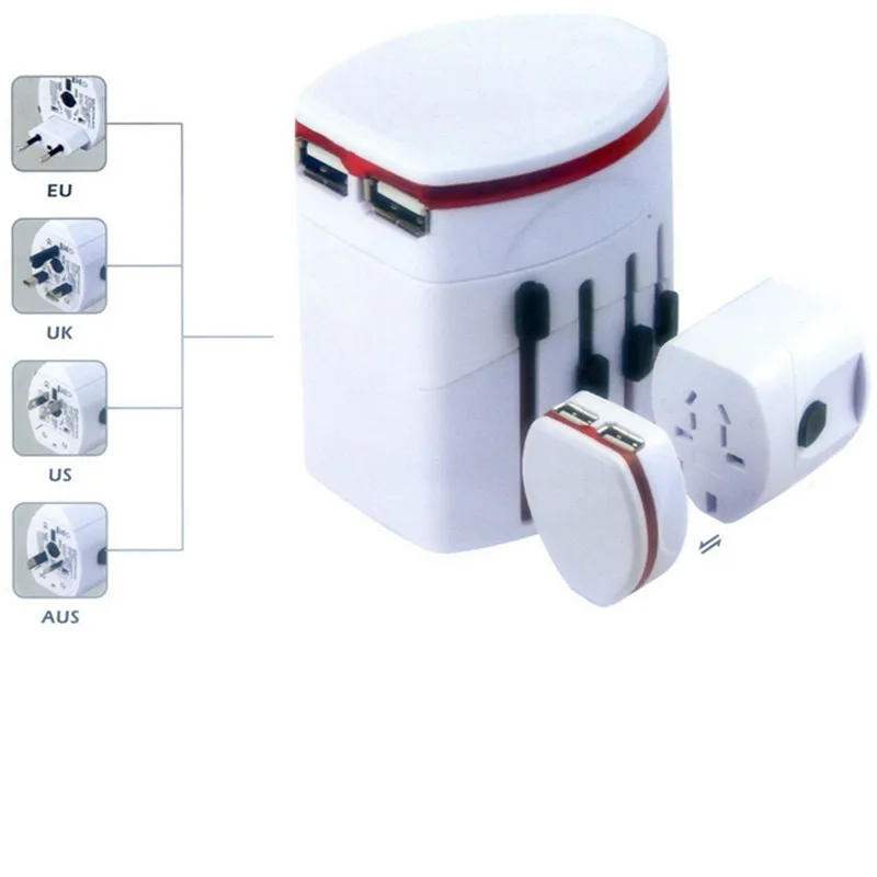 

Universal World Travel Charger Adapter Plug 2USB All in one AC Power Adapter Converter to US/UK/AU/EU Plug Socket International