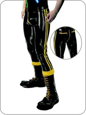 

Suitop sexy black latex back pocket zip black and yellow trim free shipping 0.6mm thickness