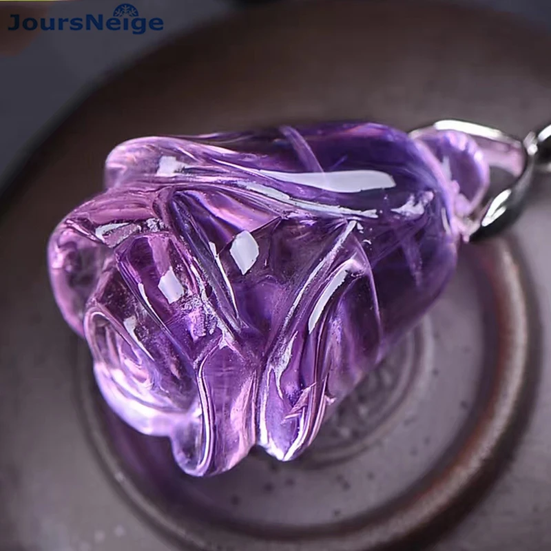 Фиолетовый натуральный кристалл кулон ручной работы цветок магнолии с цепочка из серебра 925 Lucky для женщин ювелирные изделия