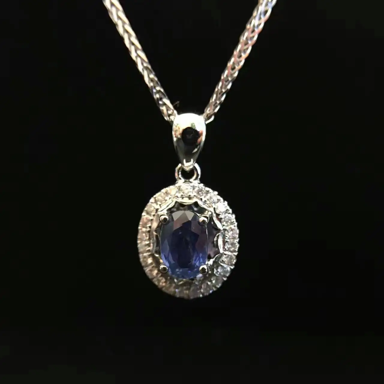 18K White Gold 0 951ct Natural Sapphire and Pendant font b Necklace b font 0 232ct