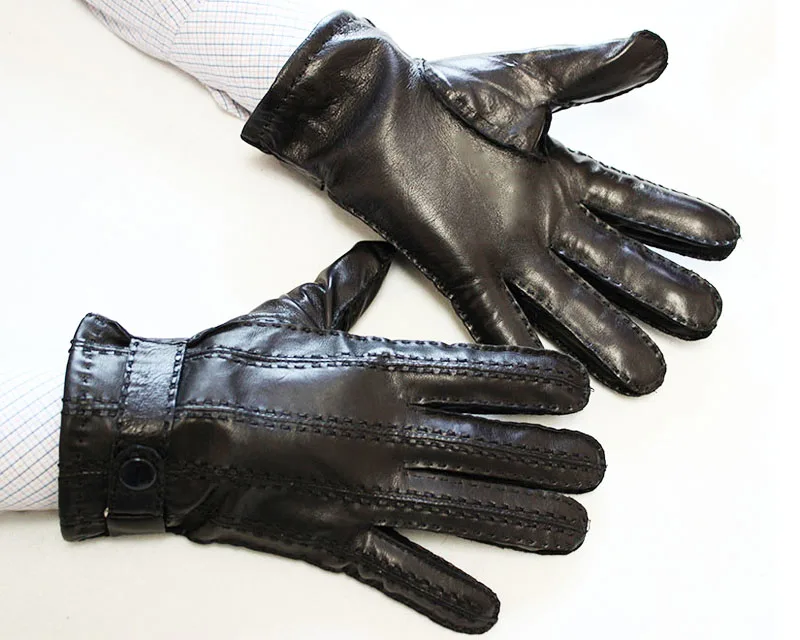 Goatskin Мужские кожаные перчатки Новые ручной работы осень теплая шерстяная подкладка Высококачественная импортная овчина перчатки для