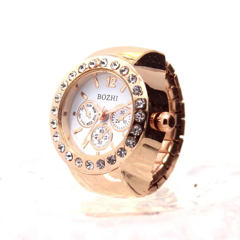 Creative Couple Clock Diamond Dial Watches Lover's Finger Ring Watch Women Men Fashion Elastic Stainless Steel Quartz Watch #LH