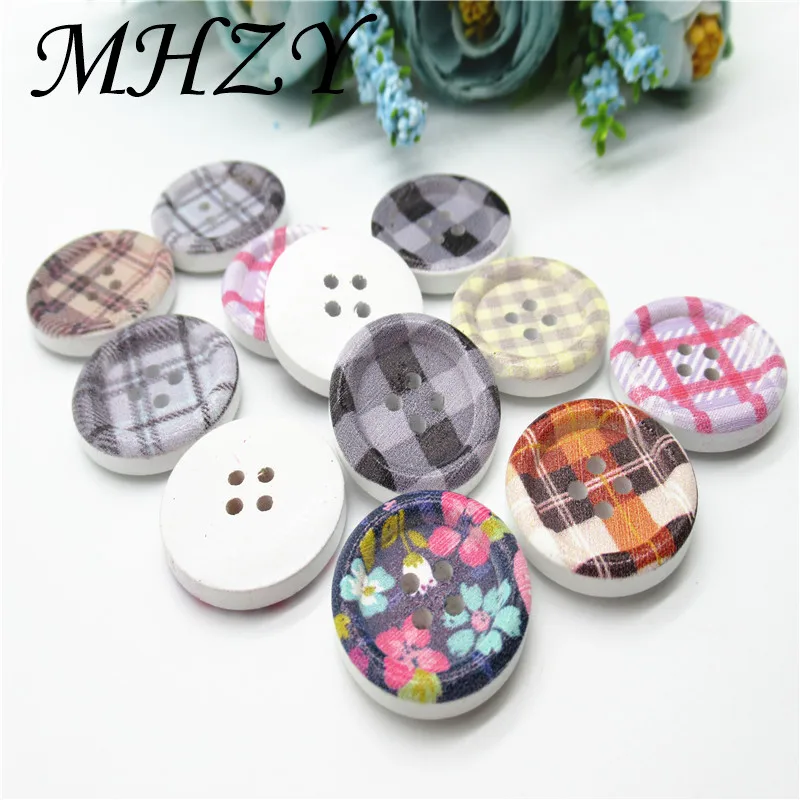 

10/20/50PCS 25MM mix white Printed Wooden handmade wood buckle craft DIY baby Sewing apparel accessories K27