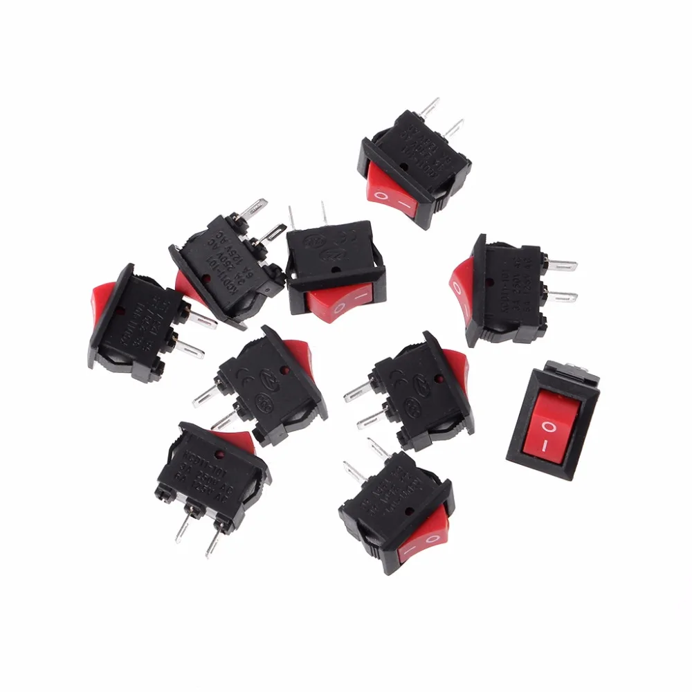 

10 Pcs 2 Pin 10x15mm SPST ON/OFF Soldering Terminal Boat Rocker Push Button Switch 3A AC 250V Switches
