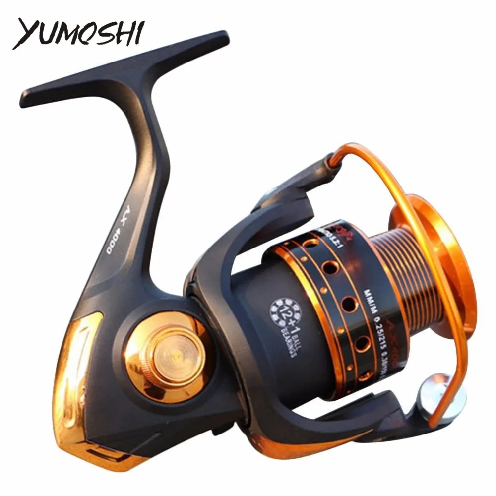 

YUMOSHI AX2000-5000 Spinning Pre-Loading Fishing Reel 2+1BB 5.5:1/5.2:1 Black Left/Right Metal Handle Boat Rock Fishing Wheel