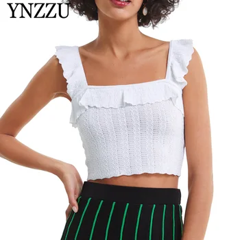 

YNZZU Sexy Slash Neck Knitted Top Camis Tank Top Women Camisole 2019 Spring Summer Elastic Ruffles Backless Female Tops YT558