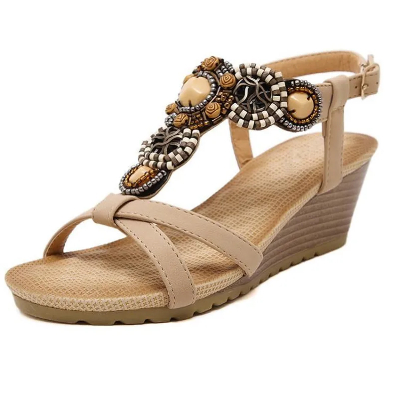 2019 Bohemia Wedge Women Sandals Summer Vintage Rhinestone Woman Flip Flops Beach Shoes | Обувь