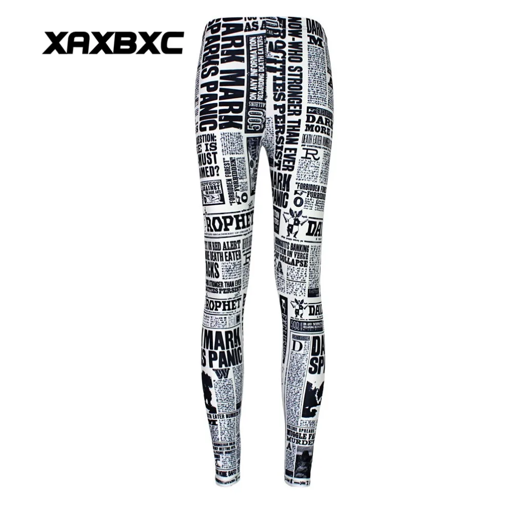 

XAXBXC 3509 New 2018 Newspaper Daily Prophet Print Fitness Workout Push Up Women Leggings Slim Sexy Girl Hot Pants Plus Size