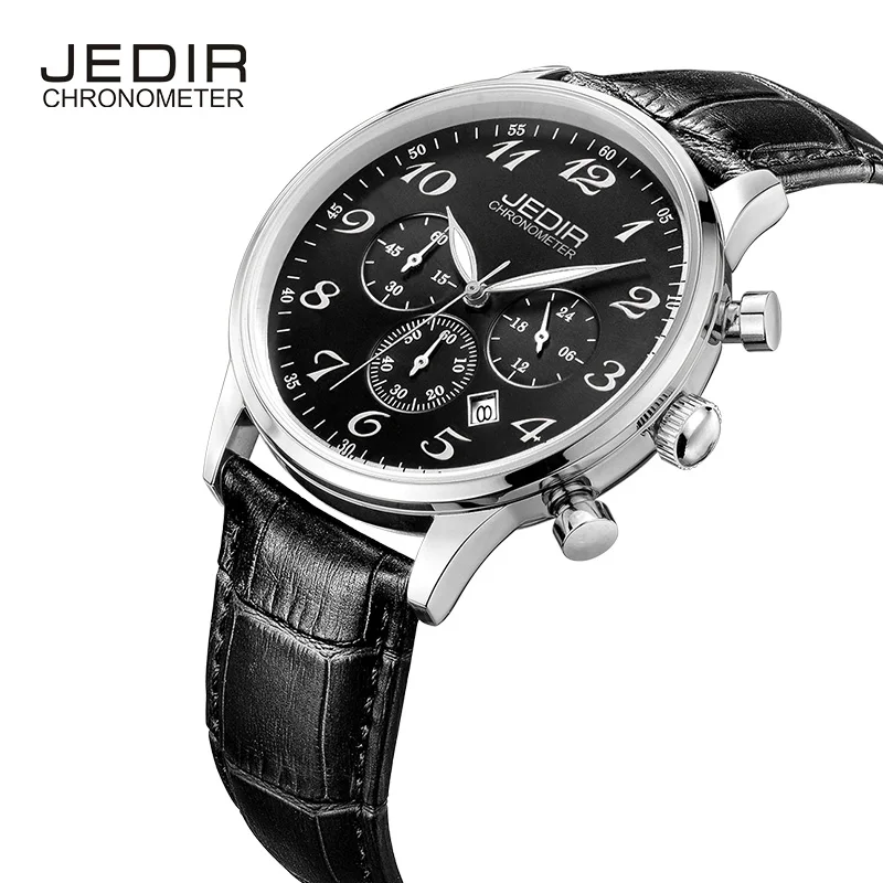 

JEDIR Wristwatch Digital Scale Three Functional Subdial Calendar Quartz Movement Hardlex Anti-Scrach Crystal Fashion Men Watch