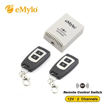 

eMylo DC 12V Smart Wireless Switch, Remote Control Switch, Light Switch 433Mhz Black Transmitter 2-Channel Relay Controle Remoto