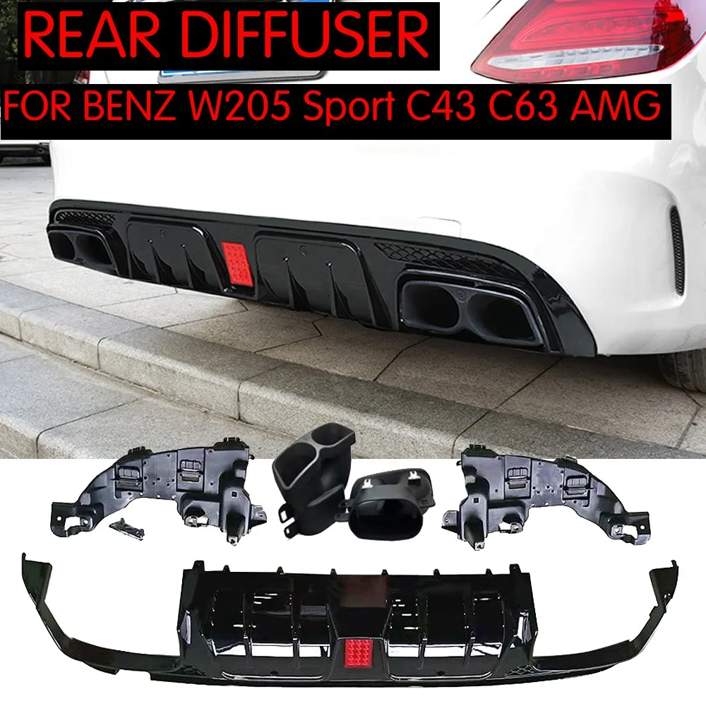 

For W205 Rear Bumper diffuser with Exhaust tips for Benz W205 Sedan C200 C250 C300 C350 C400 C43 AMG C63 AMG S 2014-2019