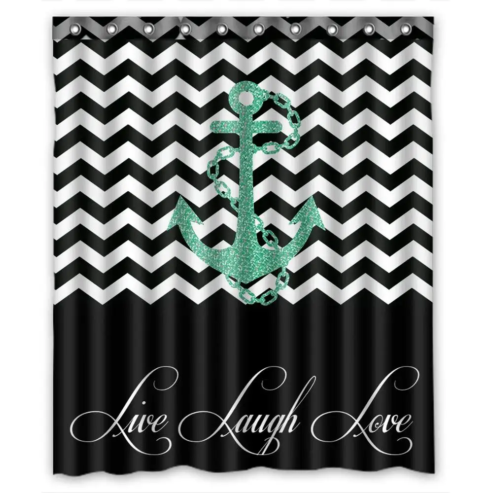 

Хипстерские цитаты, Живая Любовь, смех в черном цвете, шеврон с якорем, водонепроницаемая ткань, занавеска для ванной комнаты и душа