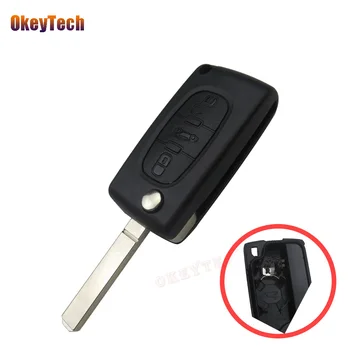 

OkeyTech Flip Floding Remote Car Key Shell Cover 3 Button Trunk for Peugeot 207 307 407 408 Citroen C2 C3 C4 with Battery Clamp