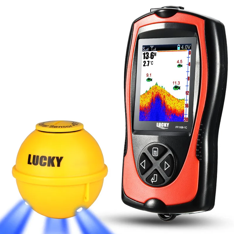 Lucky sonar senzor nálezce ryb FF1108-1CWLA sonda de pesca Ovládání bezdrátového dálkového sonarového senzoru 45M hloubka vody LCD Vyhledávač ryb