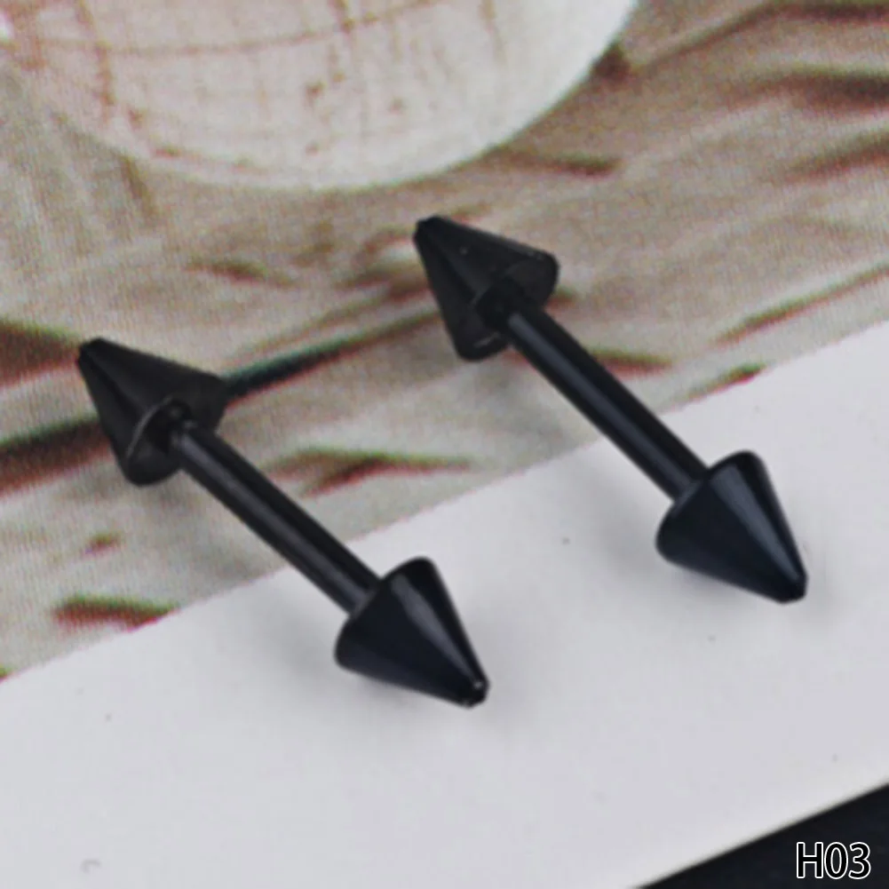 

1Pair Punk Silver Black Color Screw Back Conic Spike Stud Earrings Alloy Piercing Body Jewelry for Men Women