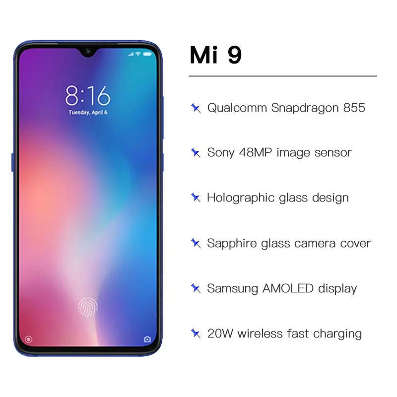 Глобальная версия мобильного телефона Xiaomi mi 9 mi 9, 6 ГБ, 64 ГБ, Восьмиядерный процессор Snapdragon 855, 6,39 дюймов, 48 МП, тройная камера с дисплеем, отпечаток пальца